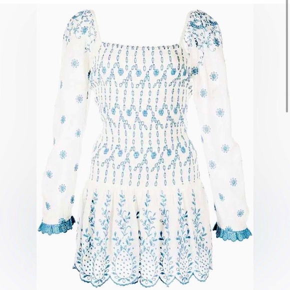 🩵🤍 NWT LOVE SHACK FANCY JACYE RUFFLE LACE MINI DRESS IVORY SHORES!! 🐚 🌊 - Picture 2 of 6